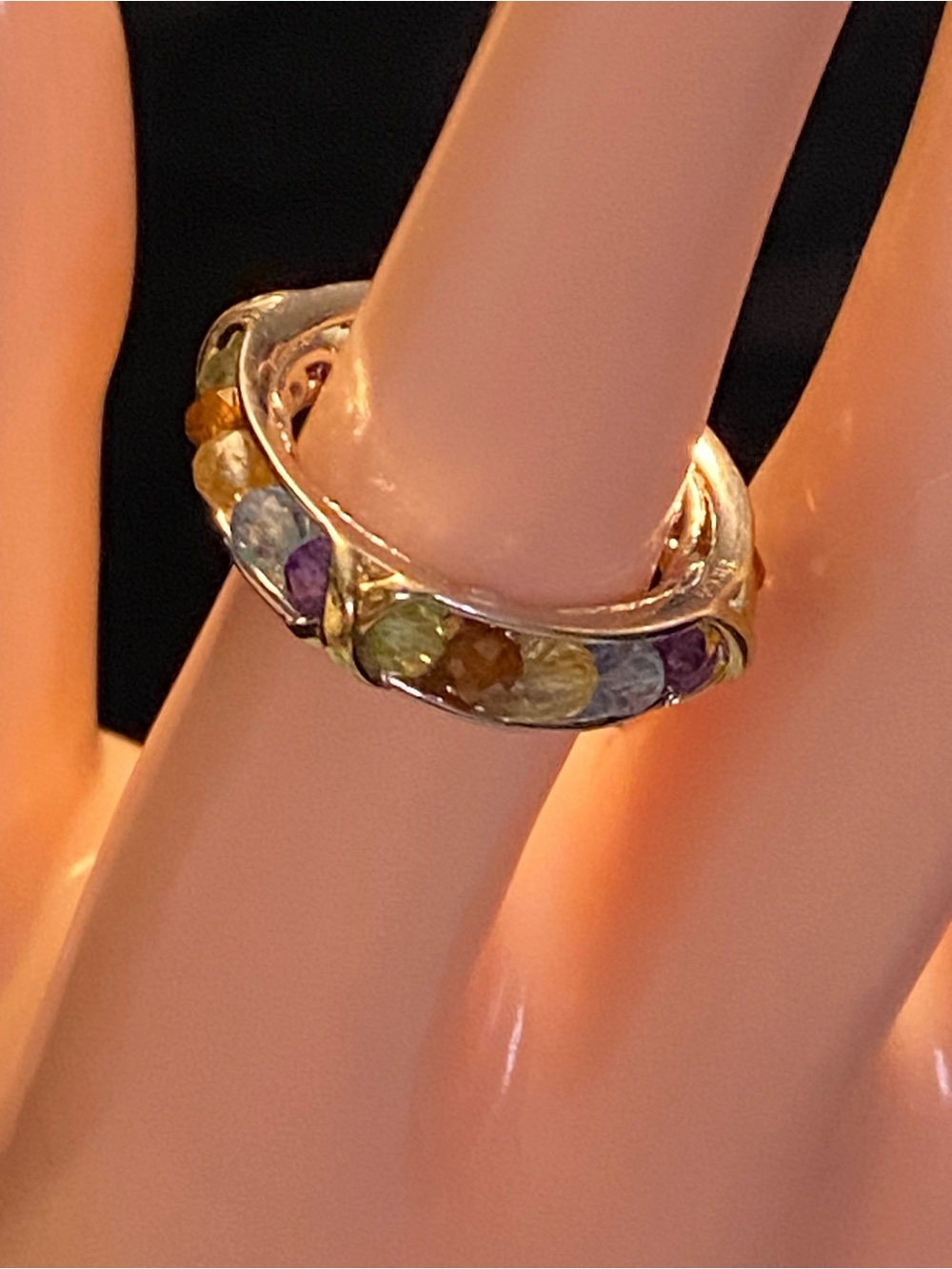 Multicolor Gemstone 5.65 ctw Cris Cross Band Ring, 18K YG plated & Platinum Bond
